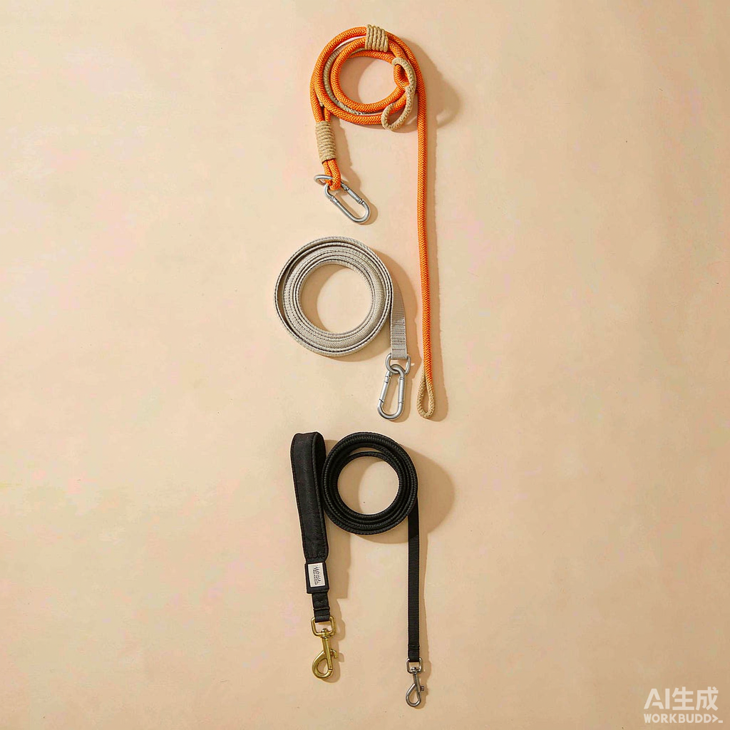Flat-lay of a dog leash on a cream background